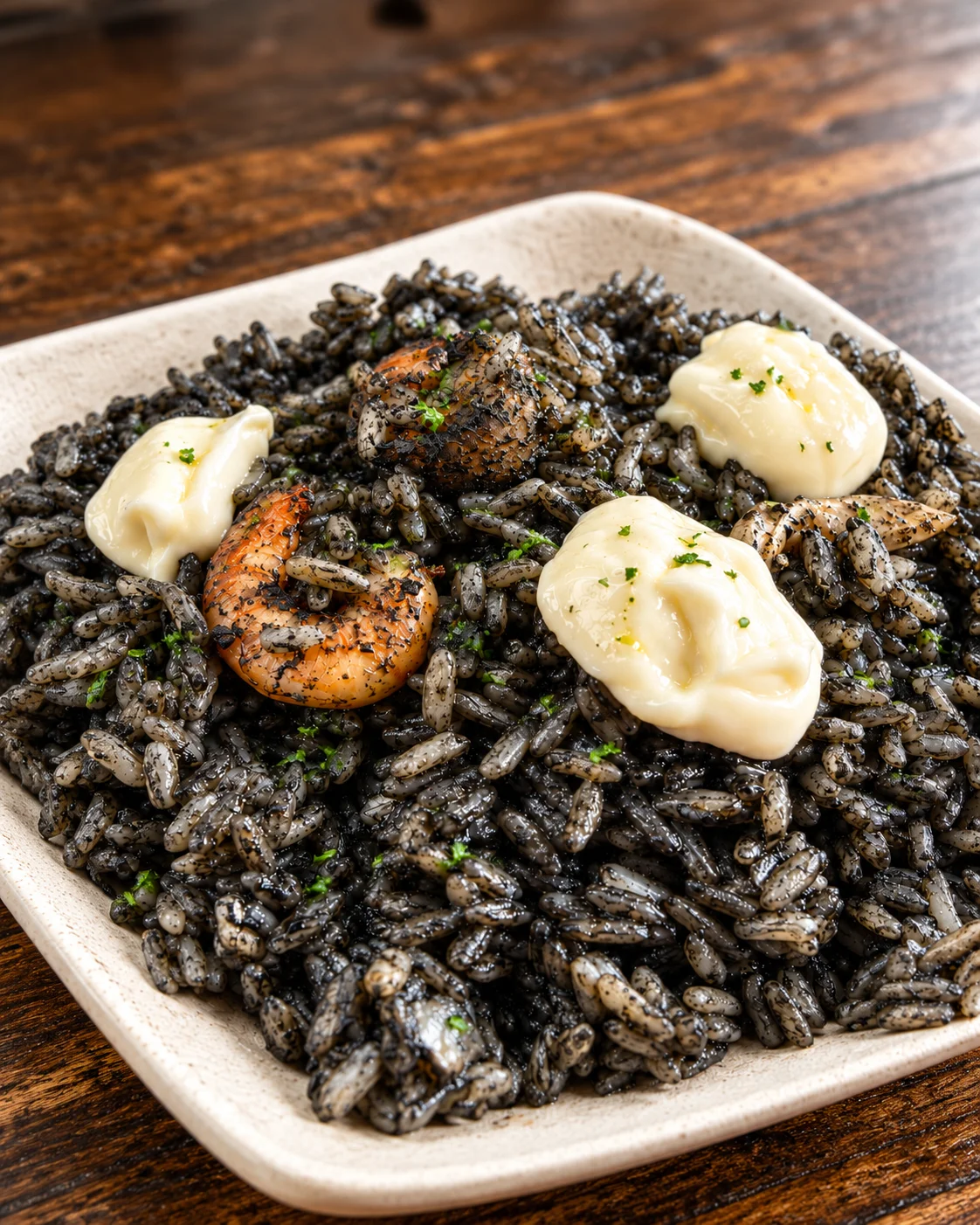 Arroz negro con calamares y gambas